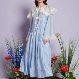 Elegant Light Blue Maxi Dress with Lace Details